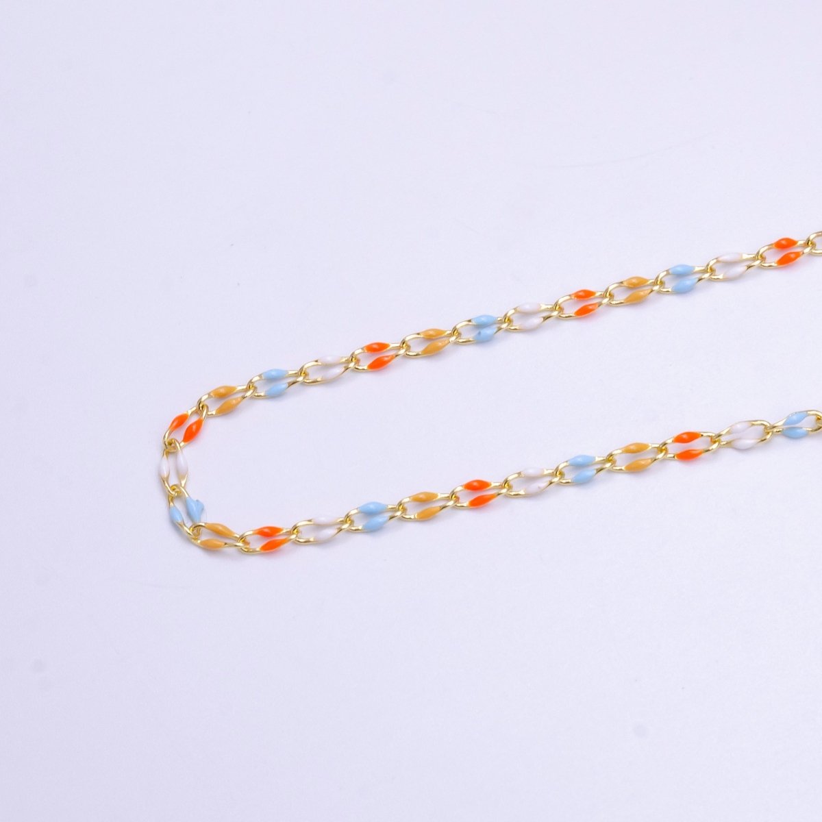 14k Gold Filled 3mm Dainty Oval Cable Link Chain Neon Enamel Chain by Yard, Unfinished Chain For Jewelry Supply | ROLL-598 to ROLL-608 ROLL-1075 ROLL-1405