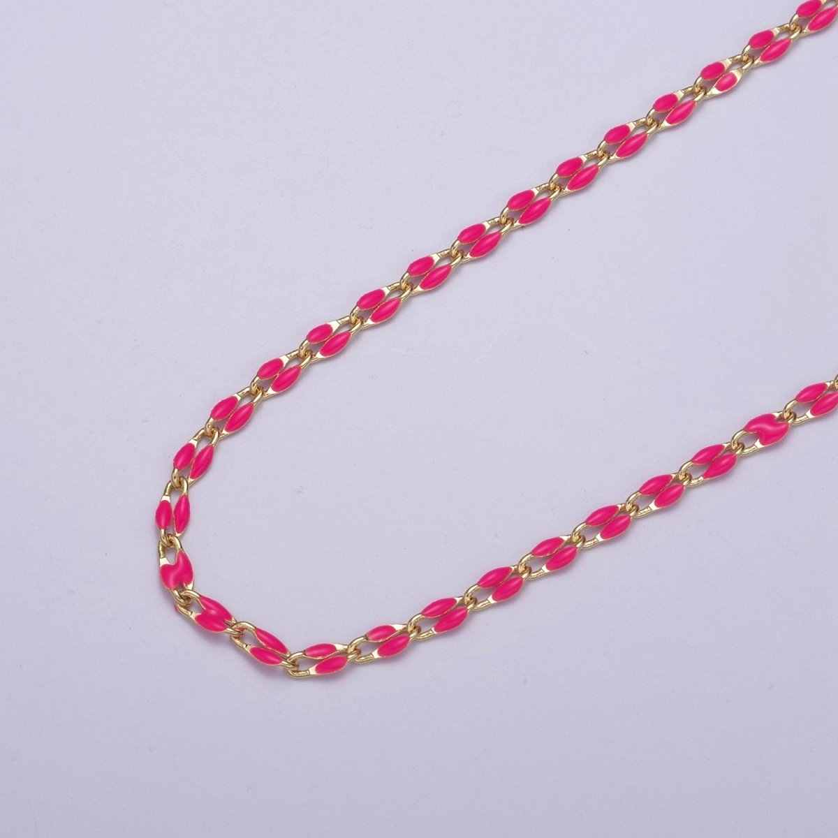 14k Gold Filled 3mm Dainty Oval Cable Link Chain Neon Enamel Chain by Yard, Unfinished Chain For Jewelry Supply | ROLL-598 to ROLL-608 ROLL-1075 ROLL-1405