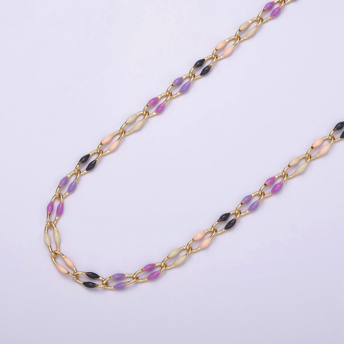 14k Gold Filled 3mm Dainty Oval Cable Link Chain Neon Enamel Chain by Yard, Unfinished Chain For Jewelry Supply | ROLL-598 to ROLL-608 ROLL-1075 ROLL-1405