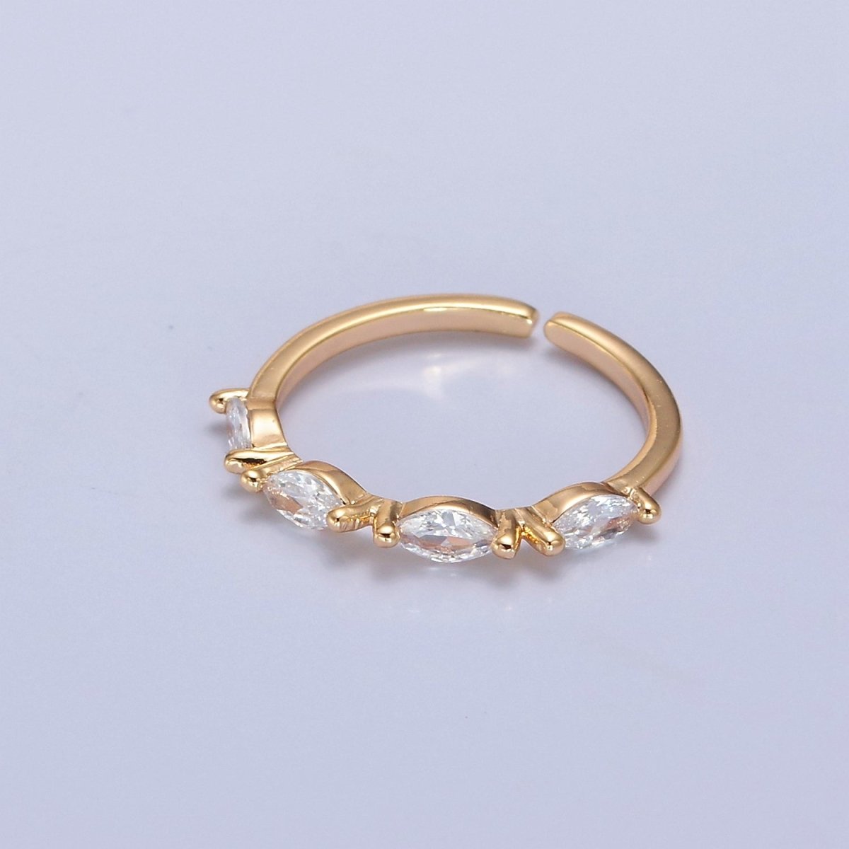 14K Gold Filled Eye Clear Marquise Lined Thin Gold Adjustable Stacking Ring | O-2150
