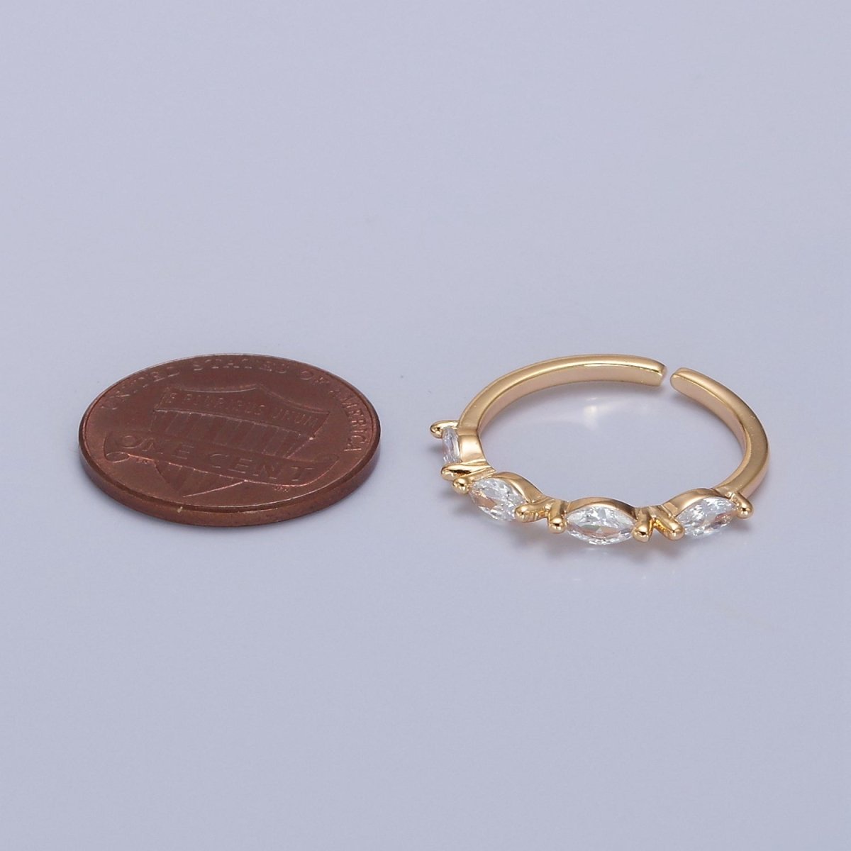 14K Gold Filled Eye Clear Marquise Lined Thin Gold Adjustable Stacking Ring | O-2150