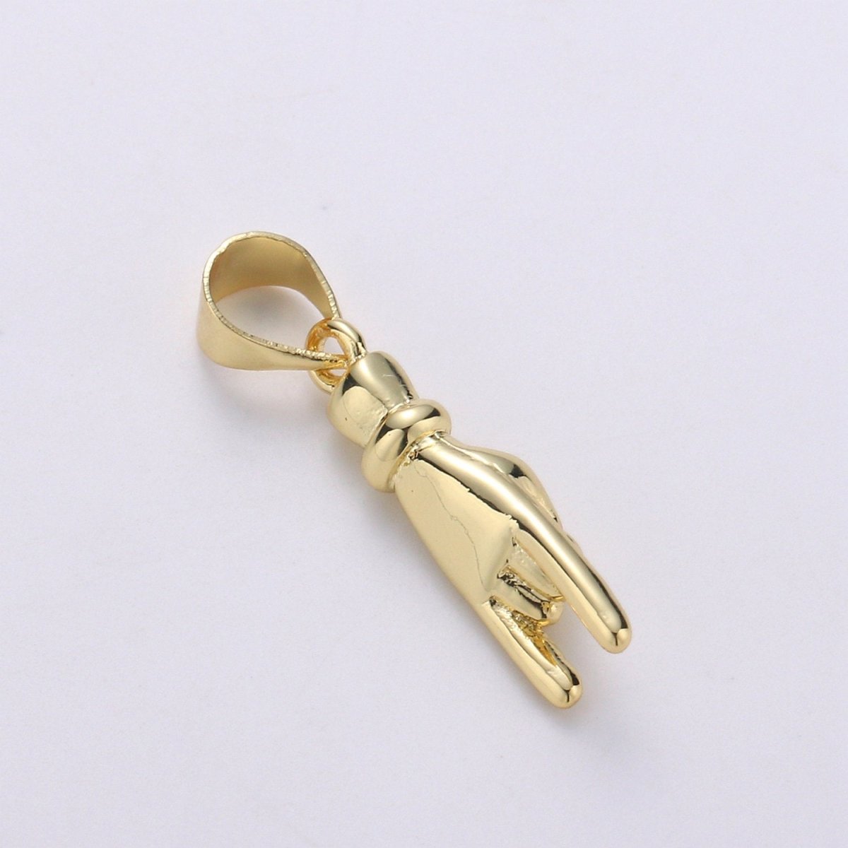 14K Gold Filled Hand Charm Mano Cornuto Good Luck Sign Pendant Hand Gesture Charm Pendant for Necklace Bracelet Earring Supply J-052