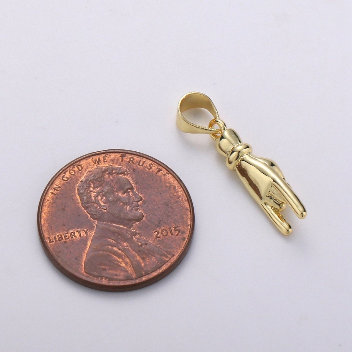 14K Gold Filled Hand Charm Mano Cornuto Good Luck Sign Pendant Hand Gesture Charm Pendant for Necklace Bracelet Earring Supply J-052