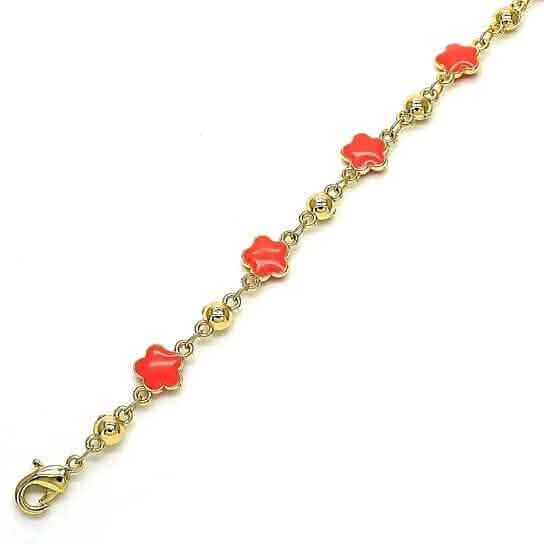 Bracelet en or 14 carats rempli, finition polie, fleur en émail