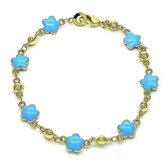 Bracelet en or 14 carats rempli, finition polie, fleur en émail