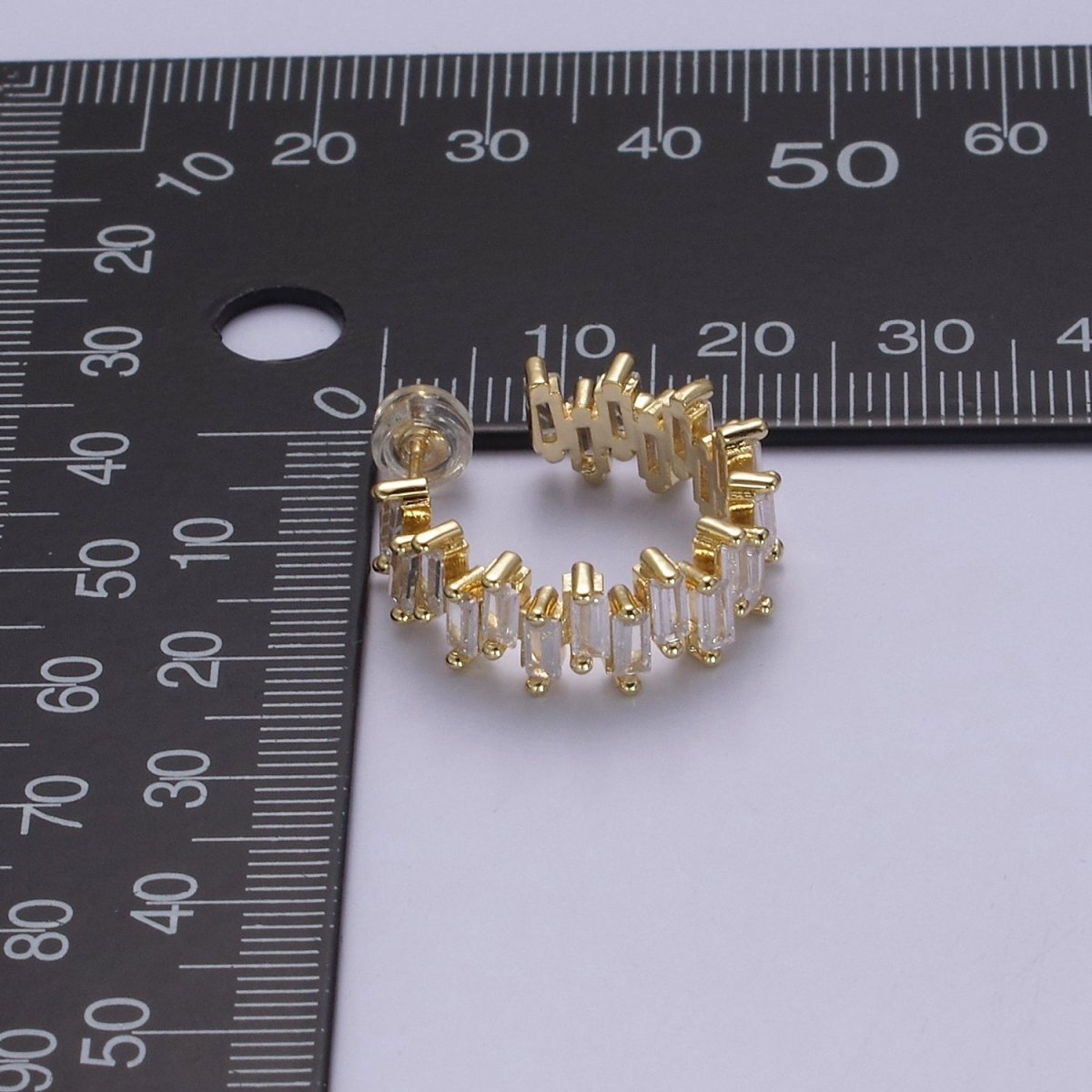 14k Gold Filled Hoop Earrings Baguette Hoop Earrings Chunky Earring CZ Diamond Earrings Statement Earrings Hoop Bold Earrings T-360