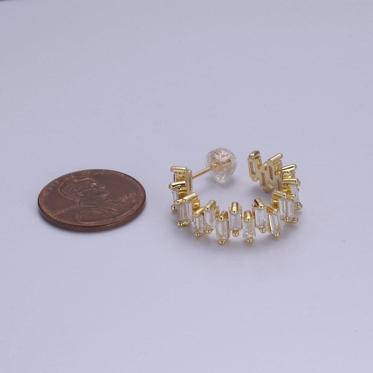 14k Gold Filled Hoop Earrings Baguette Hoop Earrings Chunky Earring CZ Diamond Earrings Statement Earrings Hoop Bold Earrings T-360