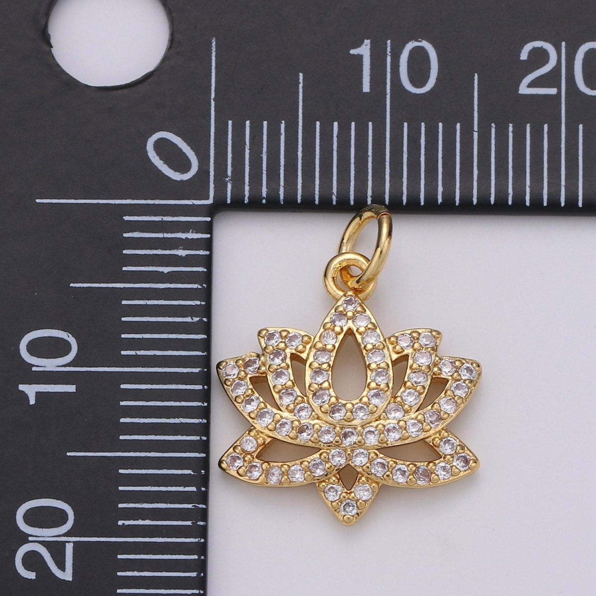 14K Gold Filled Lotus Flower Charm, Micro Pave Cubic Zirconia Mini Pendant C-246