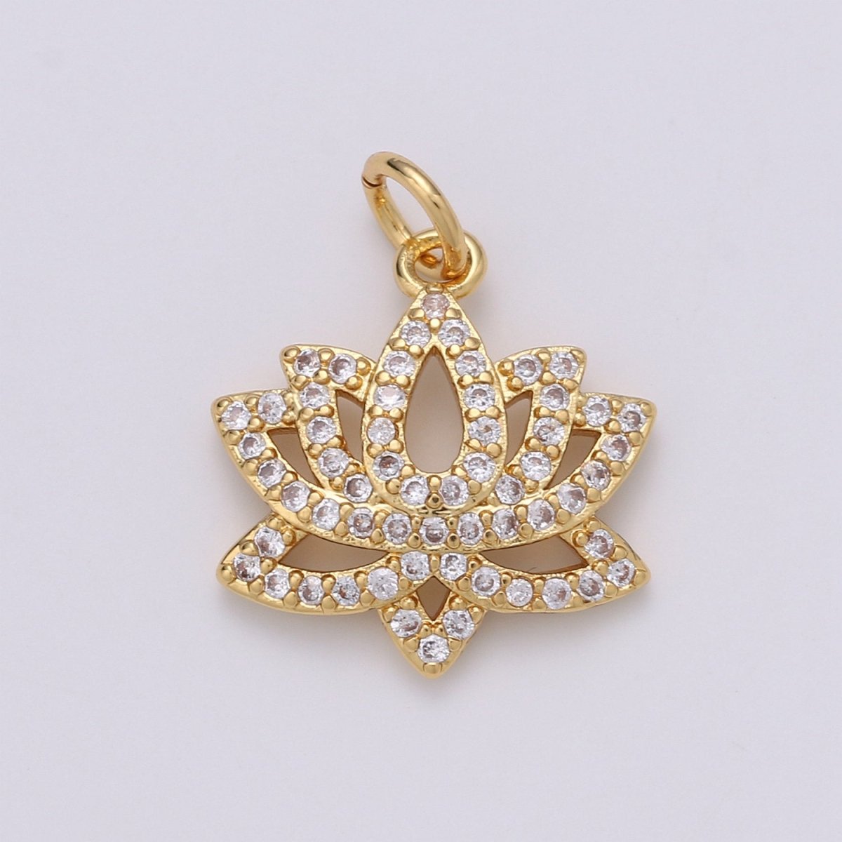 14K Gold Filled Lotus Flower Charm, Micro Pave Cubic Zirconia Mini Pendant C-246