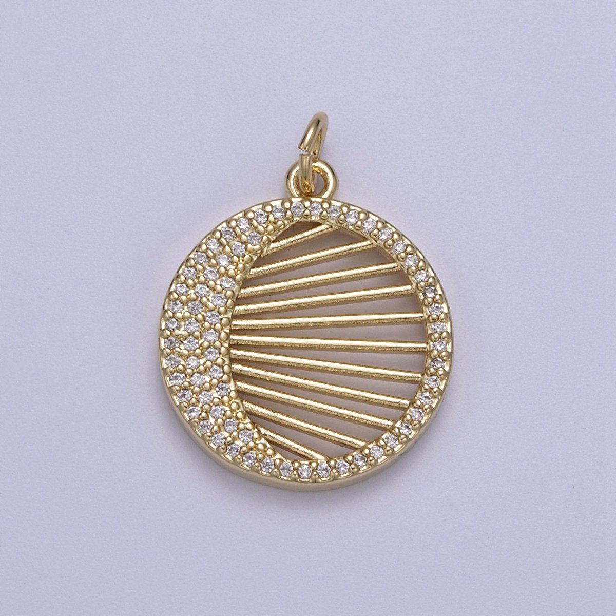 14K Gold Filled Micro Pave Crescent Moon Charm Round Coin Disc Pendant for Statement Necklace N-666