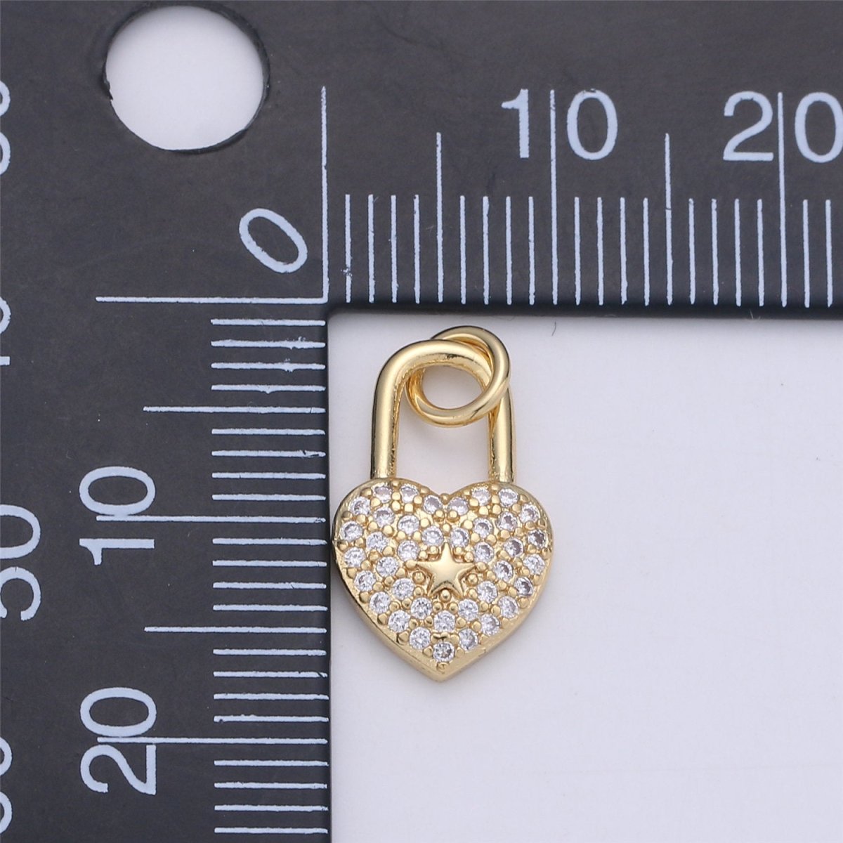 14k Gold Filled Micro Pave Heart lock Pendant , Cubic PadLock Charms Lock Bracelet Necklace Earring Charms Component C-924