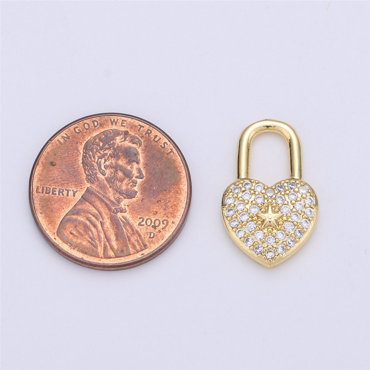 14k Gold Filled Micro Pave Heart lock Pendant , Cubic PadLock Charms Lock Bracelet Necklace Earring Charms Component C-924