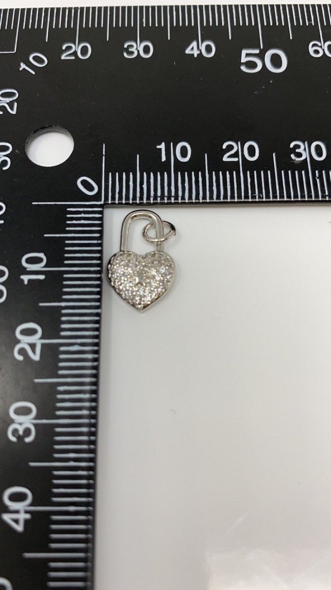 14k Gold Filled Micro Pave Heart lock Pendant , Cubic PadLock Charms Lock Bracelet Necklace Earring Charms Component C-924