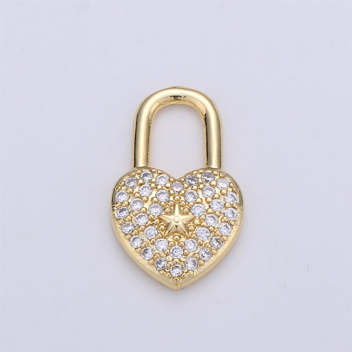14k Gold Filled Micro Pave Heart lock Pendant , Cubic PadLock Charms Lock Bracelet Necklace Earring Charms Component C-924