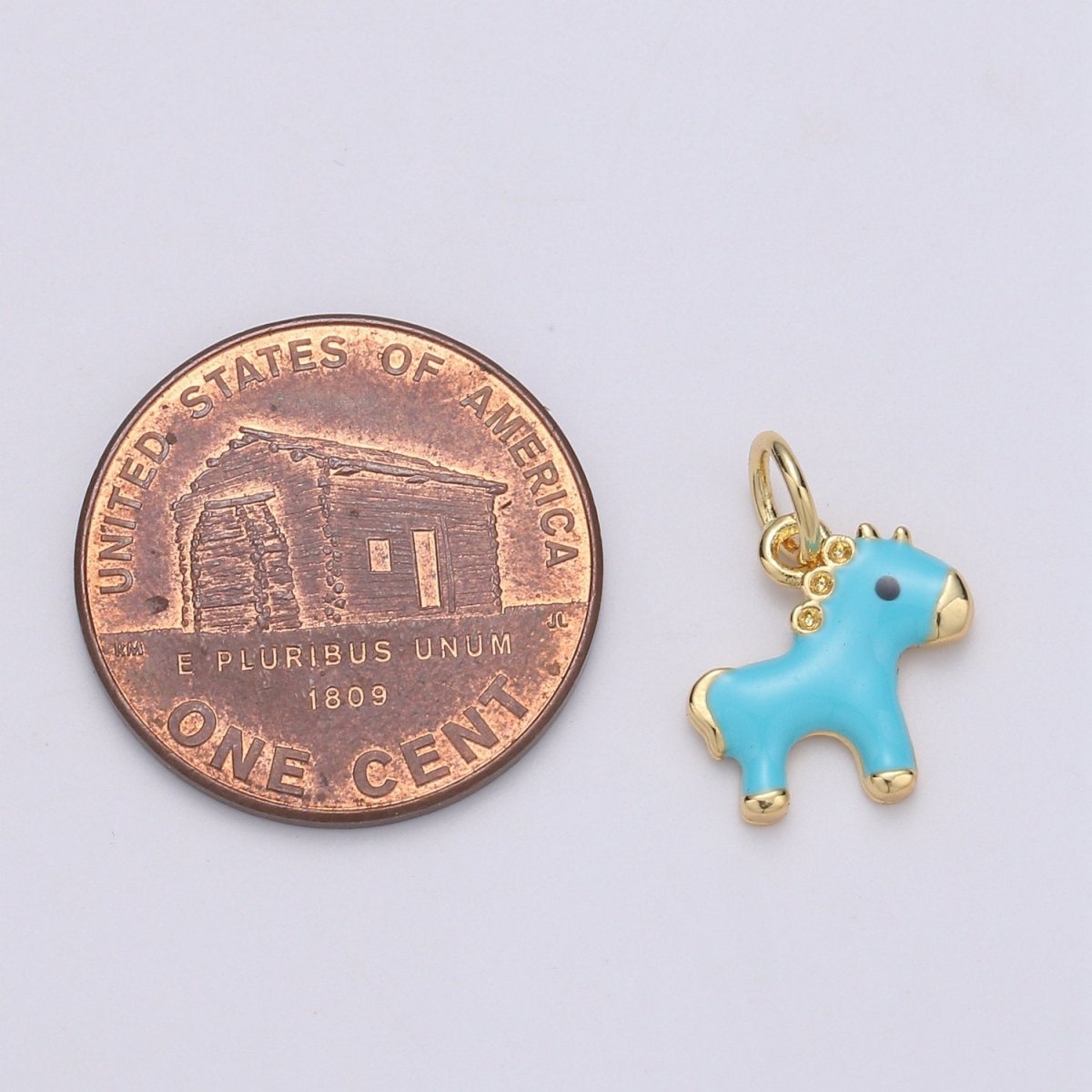 14K Gold Filled Mini Teal Horse Little Pony Blue Enamel Epoxy Charm | D-756