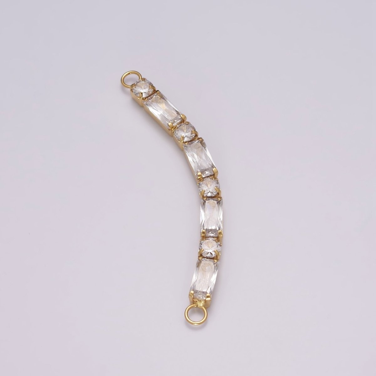 14K Gold Filled Minimalist Bendable Emerald cut Bar Connector Micro Pave CZ DIY Charm Necklace Bracelet Findings for Jewelry Making, 50.5x6.9mm Y-394 Y-395