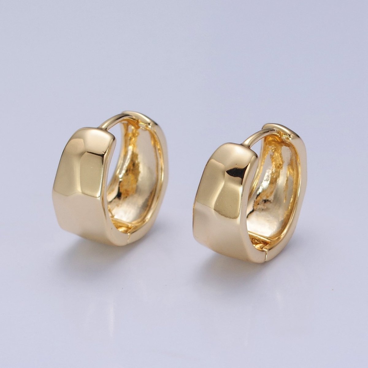 14K Gold Filled Multifaceted Geometric Hammered Huggie Hoop Earrings P-387