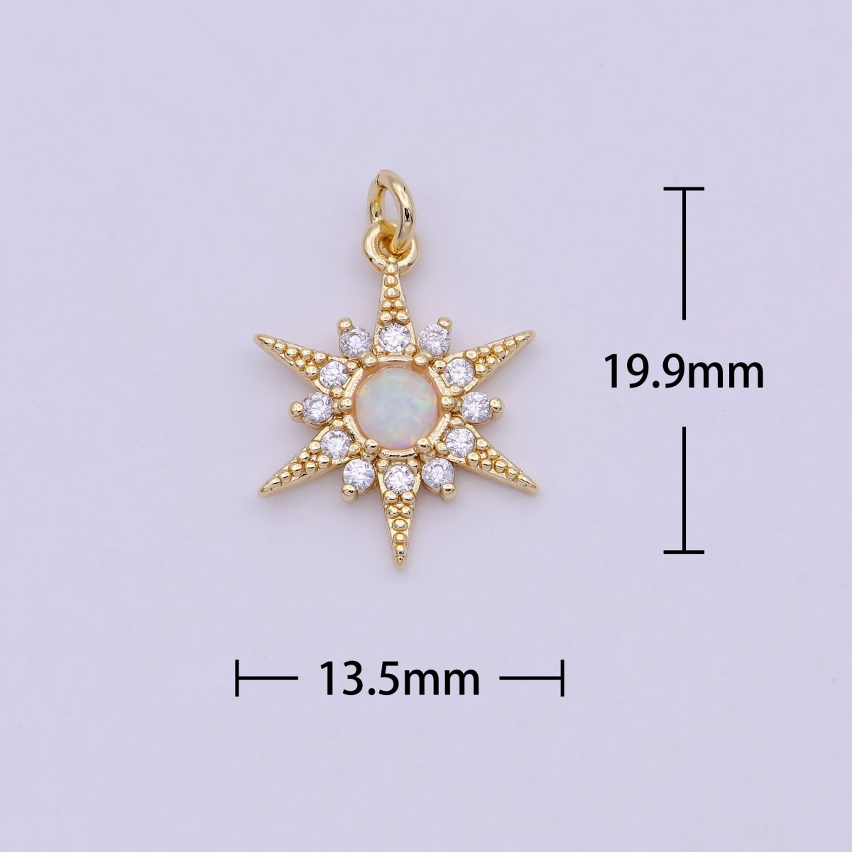 14k Gold Filled Opal Starburst Charm Micro Pave Star Charm for Bracelet Earring Necklace Charm Jewelry Making Supply C-719