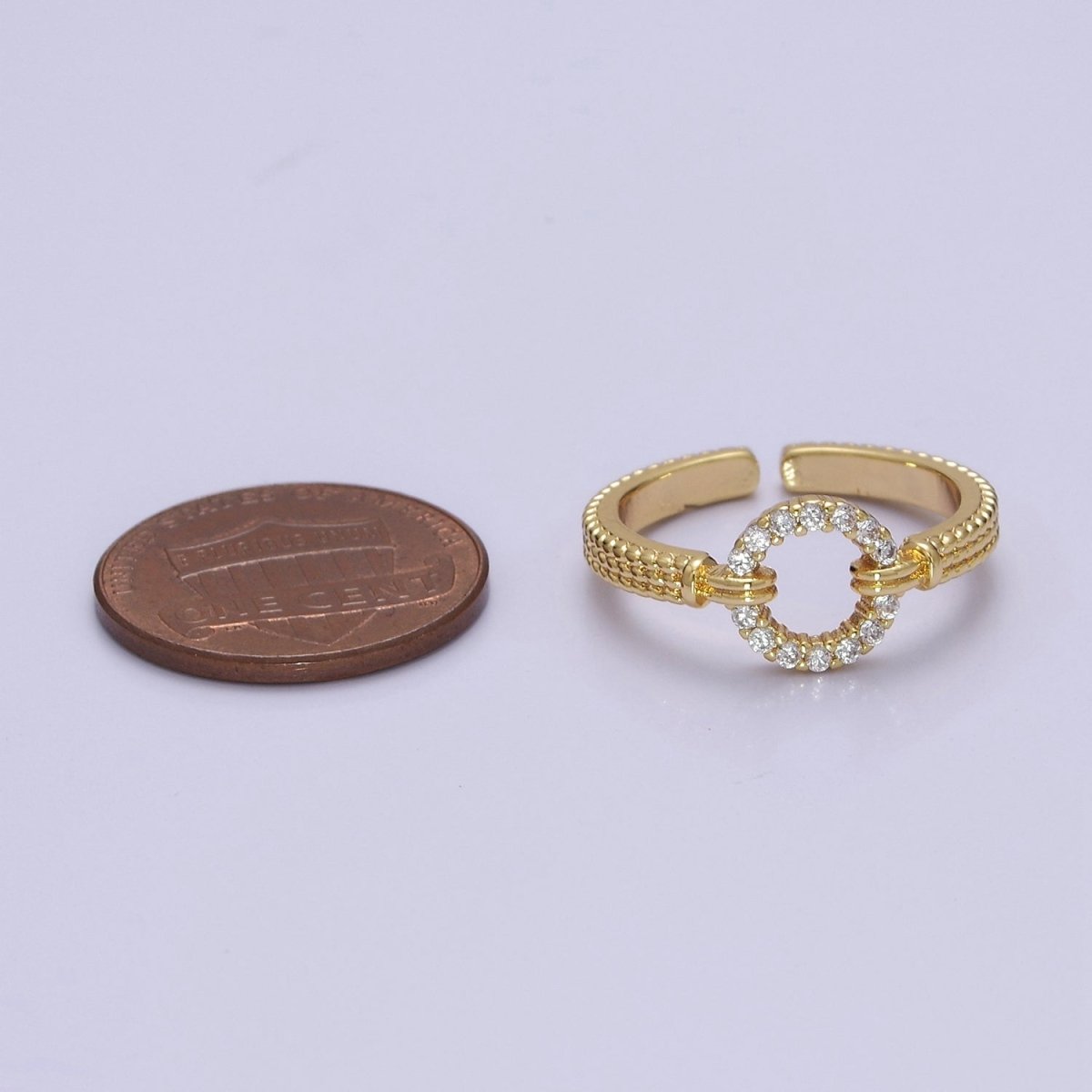 14K Gold Filled Open Circle Round Micro Paved CZ Textured Band Ring | O2071