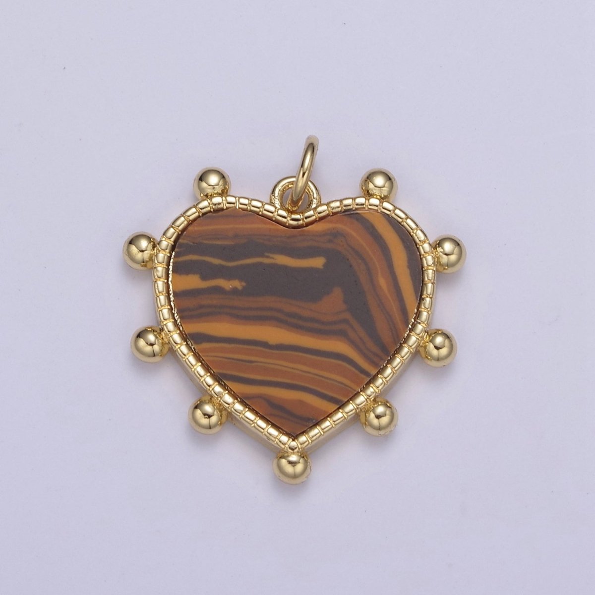 14K Gold Filled Pearl, Tiger Eye, Turquoise Abalone Shell Charm Pendant Beaded Heart Love Charm for Necklace Bracelet Jewelry Making