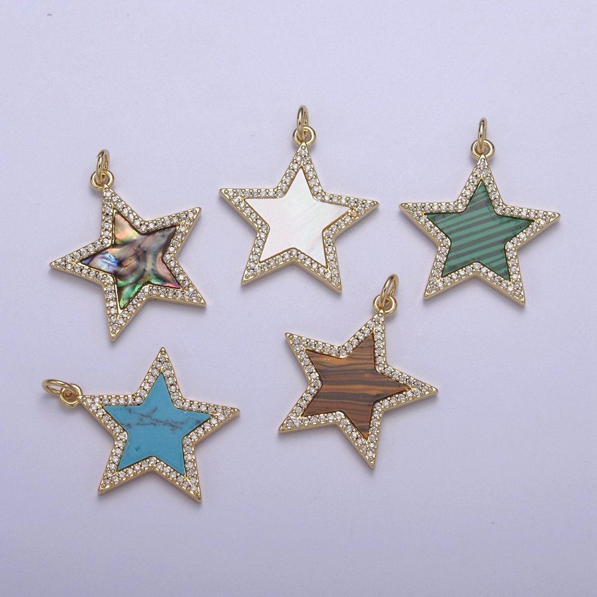 14K Gold Filled Pearl, Tiger Eye, Turquoise Abalone Shell Charm Pendant Star Charm for Celestial Necklace Bracelet Jewelry Making N-658 - N-661