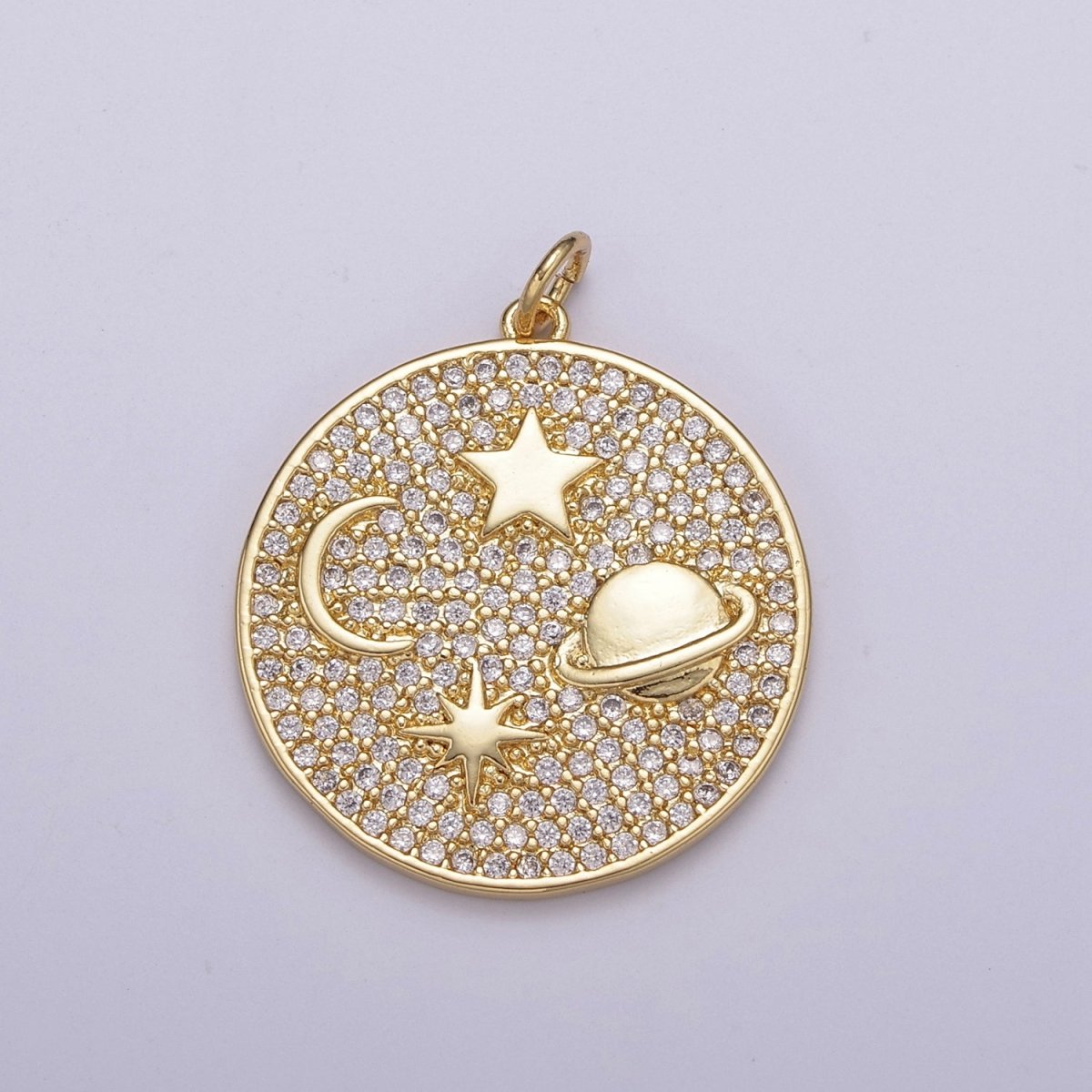 14k Gold Filled Planet & Stars Charm, Planet Charm, Star Jewelry, Space Galaxy Pendant Cubic Zirconia Finding N-237