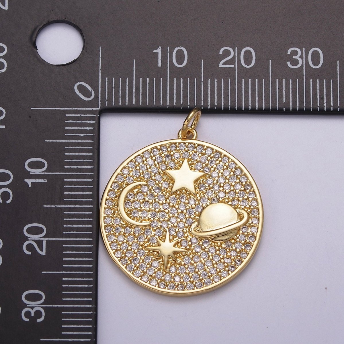 14k Gold Filled Planet & Stars Charm, Planet Charm, Star Jewelry, Space Galaxy Pendant Cubic Zirconia Finding N-237
