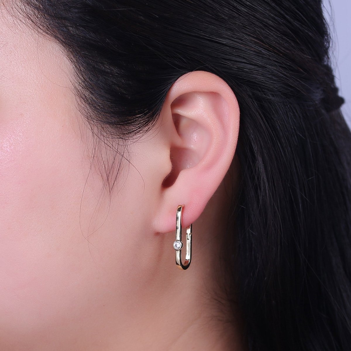 14k Gold Filled Rectangular Hoop Earring Classic Gold Oblong Hoop Earring Minimalist Rectangle Earring V-145