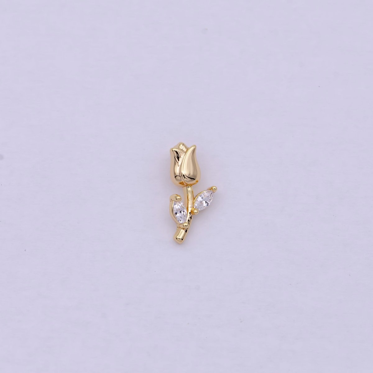 14K Gold Filled Small Rose Flower with Marquise Leaf  Charm | C-384
