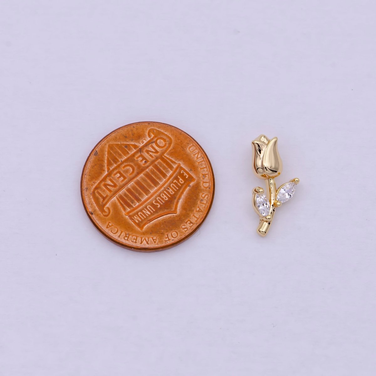 14K Gold Filled Small Rose Flower with Marquise Leaf  Charm | C-384