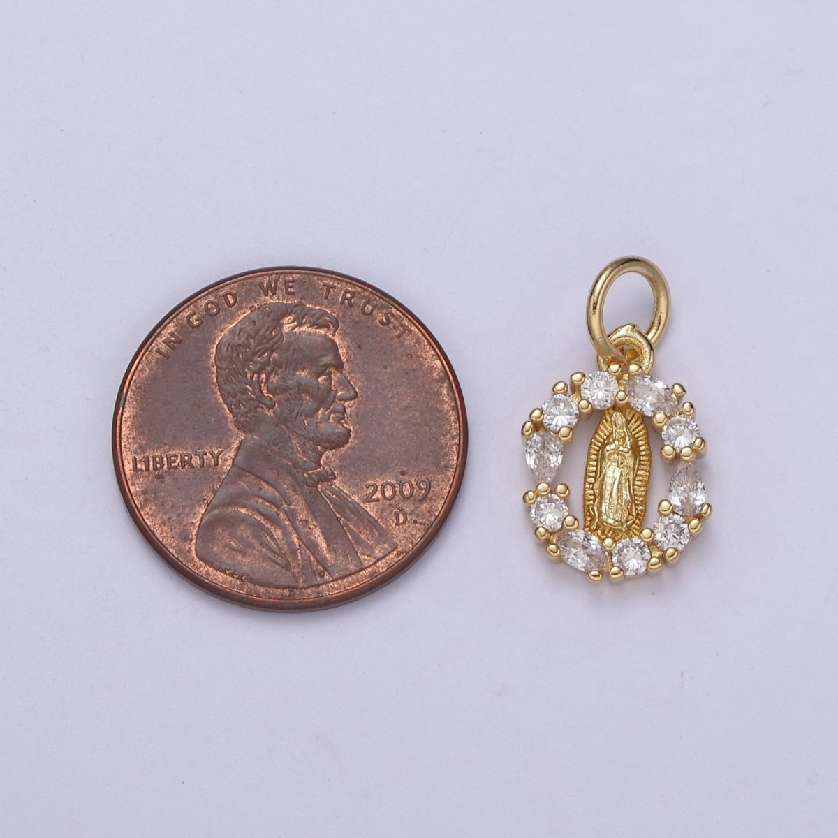 14k Gold Filled Small Round Our Lady of Guadalupe Charm Virgin Mary Circle CZ Religious Catholic Jesus Rosary C-576