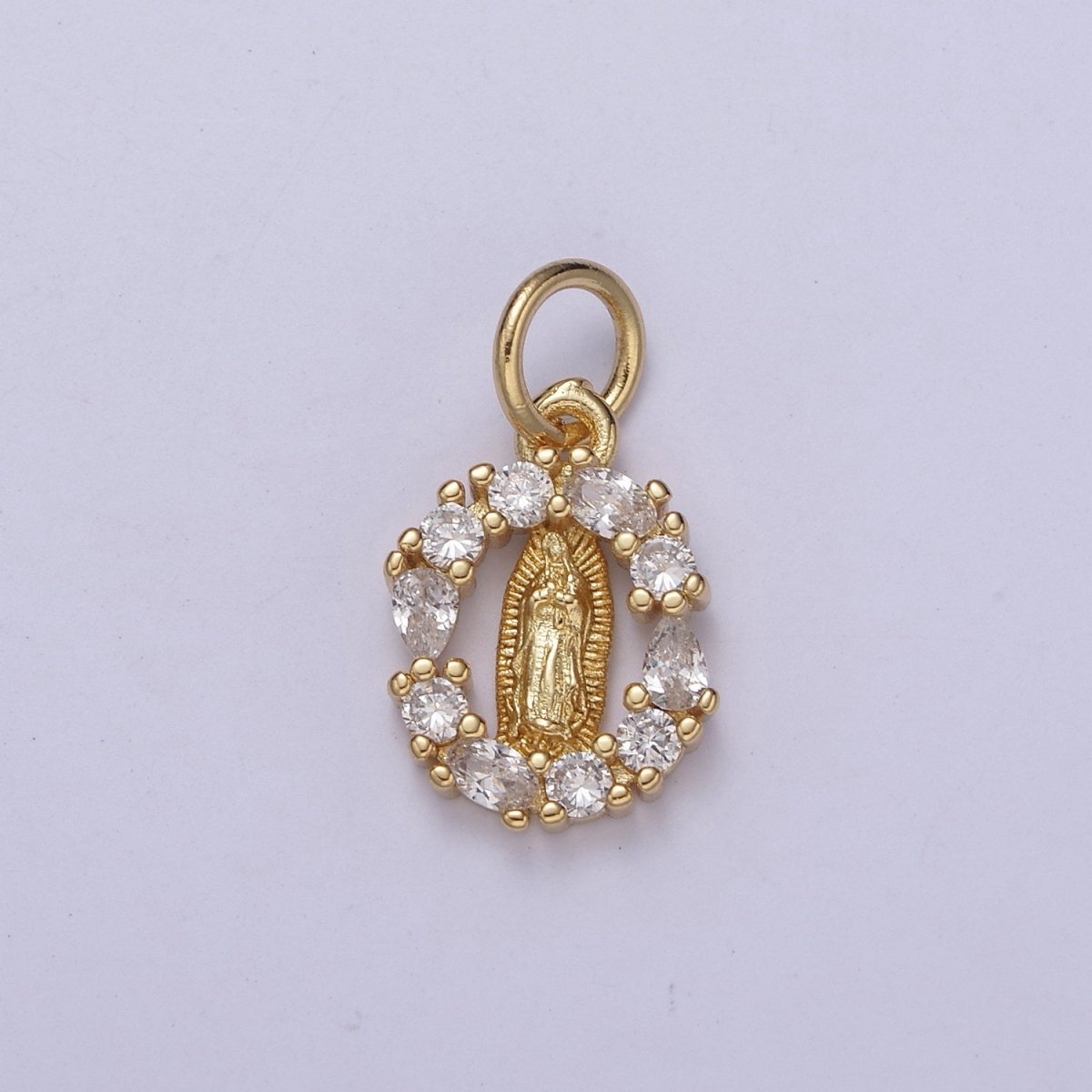 14k Gold Filled Small Round Our Lady of Guadalupe Charm Virgin Mary Circle CZ Religious Catholic Jesus Rosary C-576