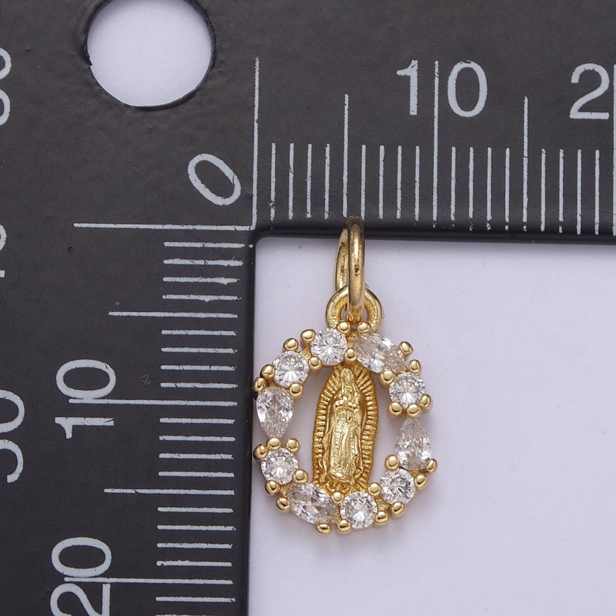 14k Gold Filled Small Round Our Lady of Guadalupe Charm Virgin Mary Circle CZ Religious Catholic Jesus Rosary C-576