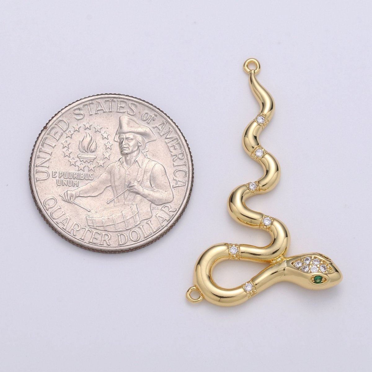 14k Gold Filled Snake Charm, Gold Snake Pendant Charm, Animal Jewelry Charm Double Bail Charm DIY Jewelry F-429