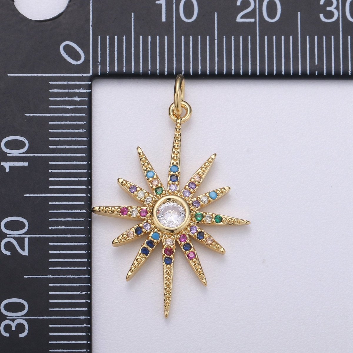 14k Gold Filled Starburst Charm Micro Pave Star Charm, Rainbow Cubic Charms, CZ Gold Celestial Charm, Dainty Minimalist Jewelry Supply C-469