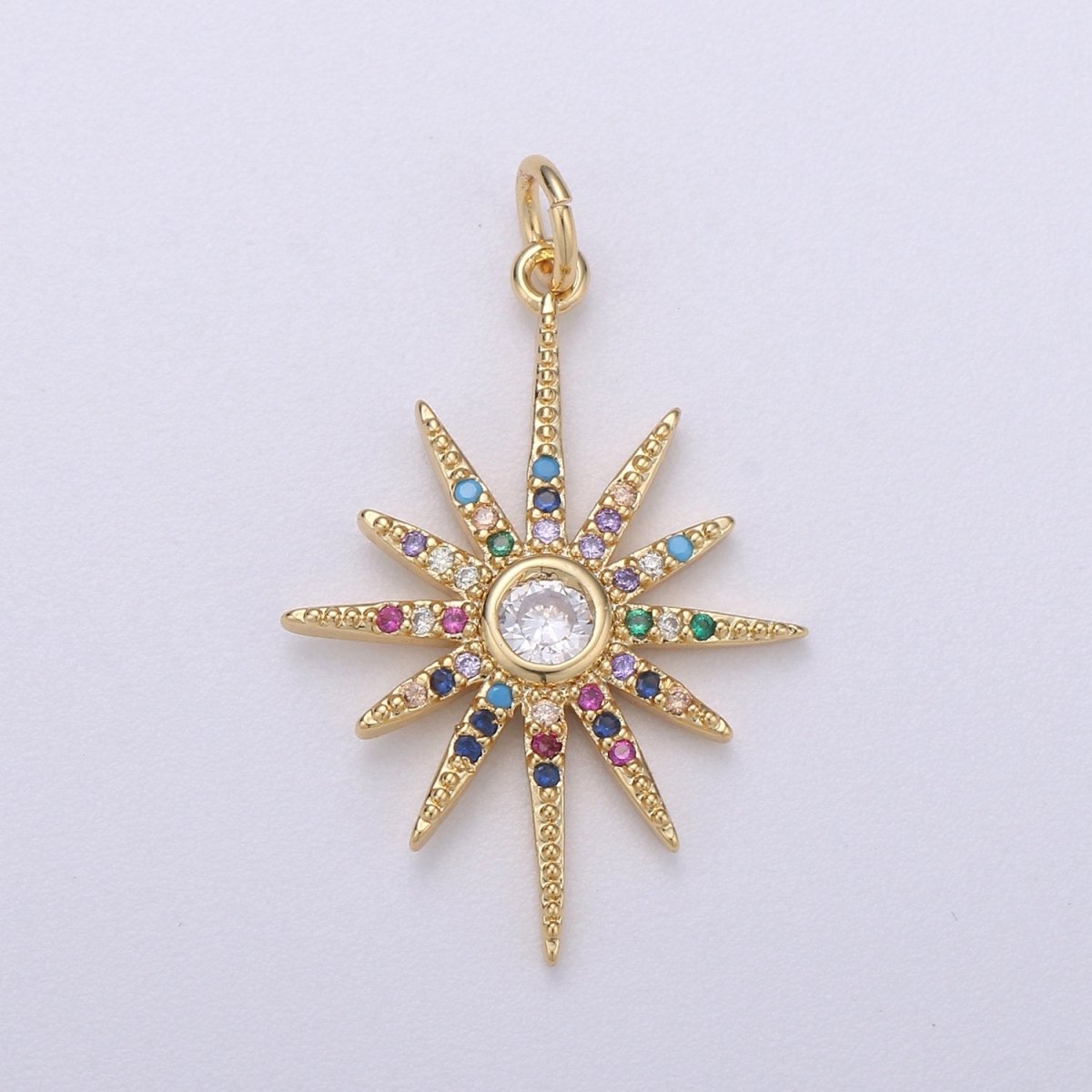 14k Gold Filled Starburst Charm Micro Pave Star Charm, Rainbow Cubic Charms, CZ Gold Celestial Charm, Dainty Minimalist Jewelry Supply C-469