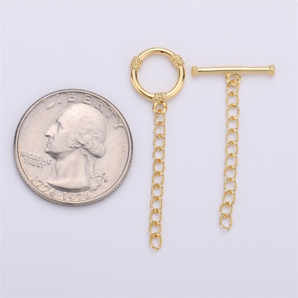 14K Gold Filled Toggle Clasp with CZ On Charm, 12mmx12mm Hoop Charm and 10mmx2mm Bar. Extender Chain is 32mm 1.5inches You Can Cut K-459