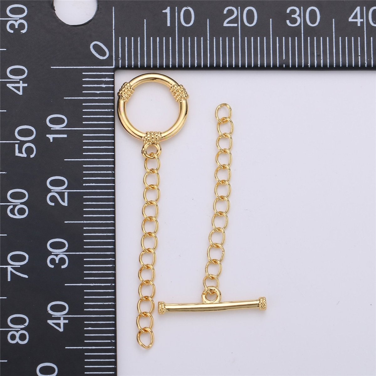 14K Gold Filled Toggle Clasp with CZ On Charm, 12mmx12mm Hoop Charm and 10mmx2mm Bar. Extender Chain is 32mm 1.5inches You Can Cut K-459