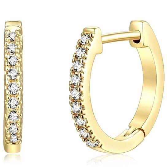 Boucles d'oreilles créoles Huggie en oxyde de zirconium plaqué or 14 carats