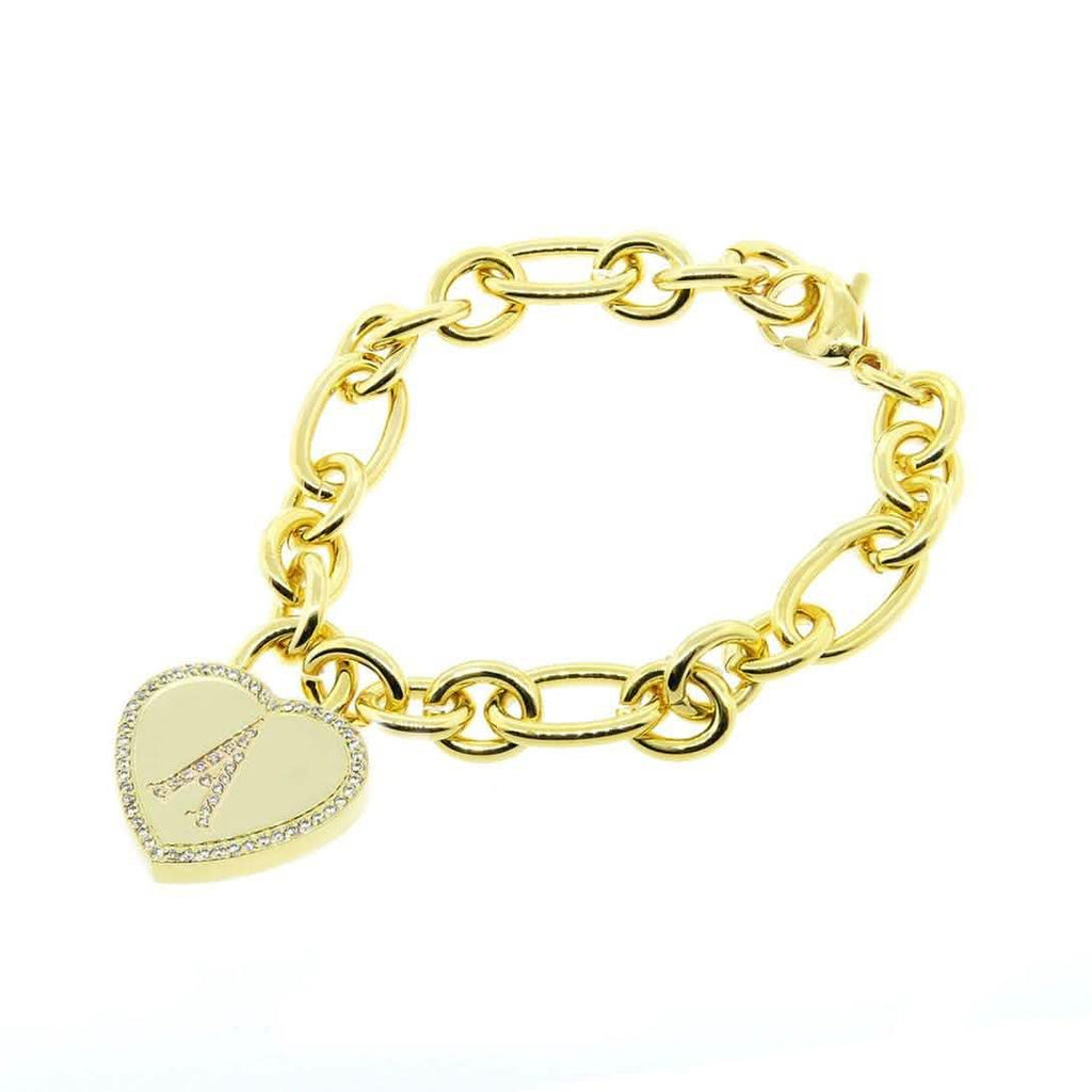 Bracelet Cœur avec initiale Plaqué Or 14 Carats
