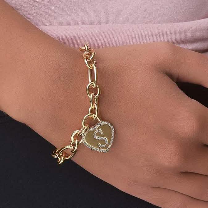Bracelet Cœur avec initiale Plaqué Or 14 Carats