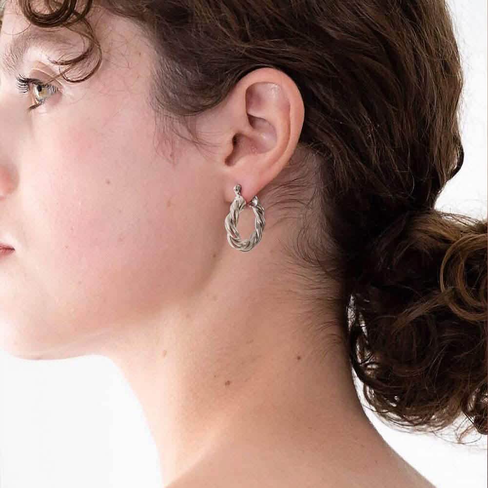 14K ゴールドメッキ ツイストゴールド チャンキーフープイヤリング