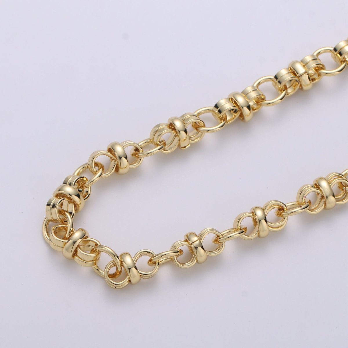OS 14K Link Round Double Eternity Chain By Yard, Gold Filled Fancy Chain, Wholesale Bulk Roll Chain Jewelry Making, 9.5mm Designed Rolo Chain | ROLL-302 Clearance Pricing