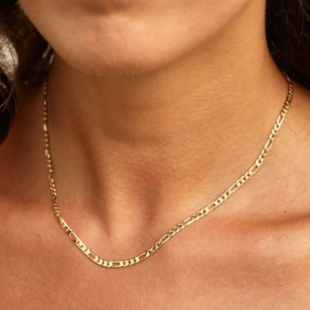 14K Solid Gold Figaro Chain Necklace 3mm