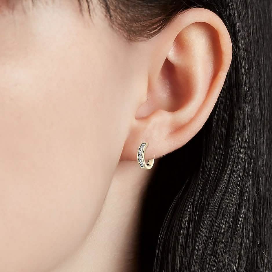 14K Solid Real Yellow Gold Round Huggies Hoops Earrings Channel Setting