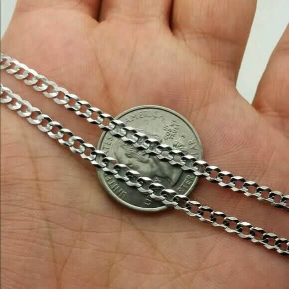 Collier chaîne maille gourmette 2 mm en or blanc massif 14 carats