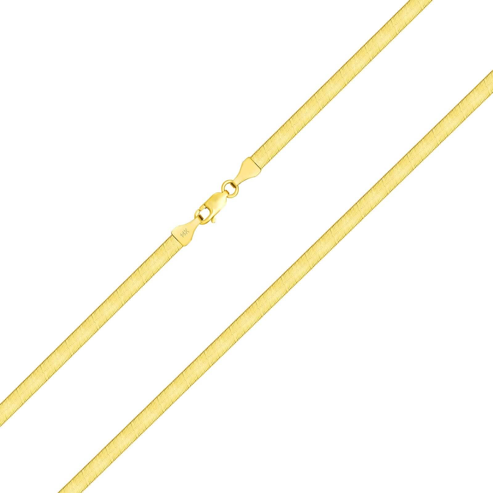 14K Yellow Gold Solid Womens 4mm High Polish Silk Herringbone Chain Necklace