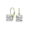 1.5 Carat Cz White Topaz Asscher-cut Leverback Earrings Sterling Silver Gold Tone