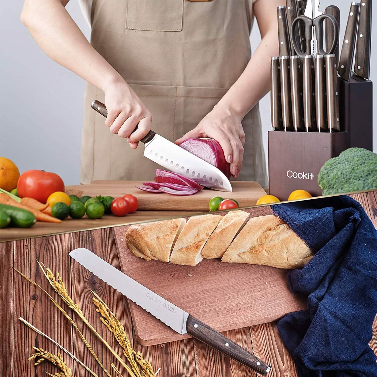 Ensemble de 15 couteaux de cuisine en acier inoxydable