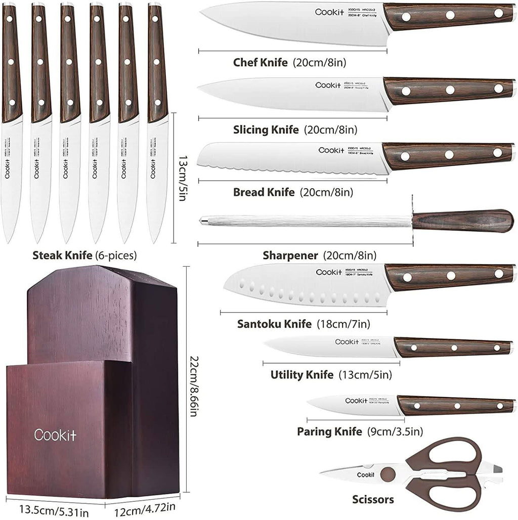 Ensemble de 15 couteaux de cuisine en acier inoxydable